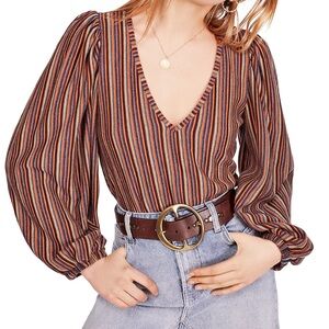 NWOT Free People Autumn Night Blouson Sleeve Top.